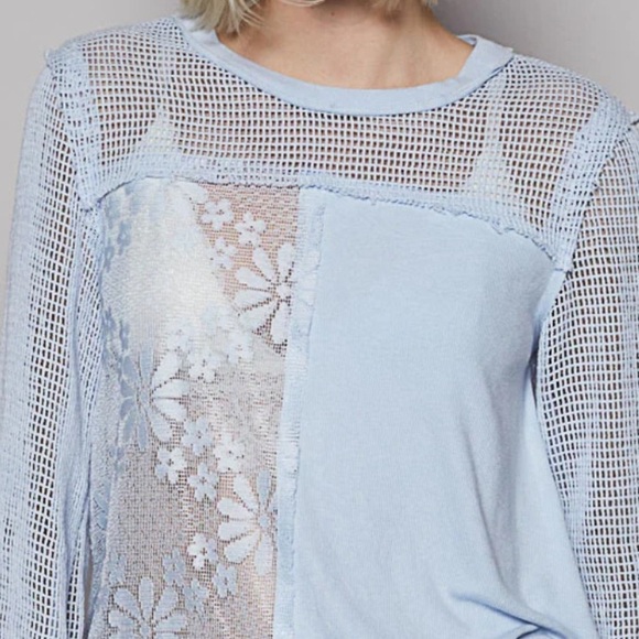 POL CROCHET PATCH LONG SLEEVE TOP-IN POWDER BLUE SIZE XL BRAND BEW IN POLY-BAG - Picture 4 of 15